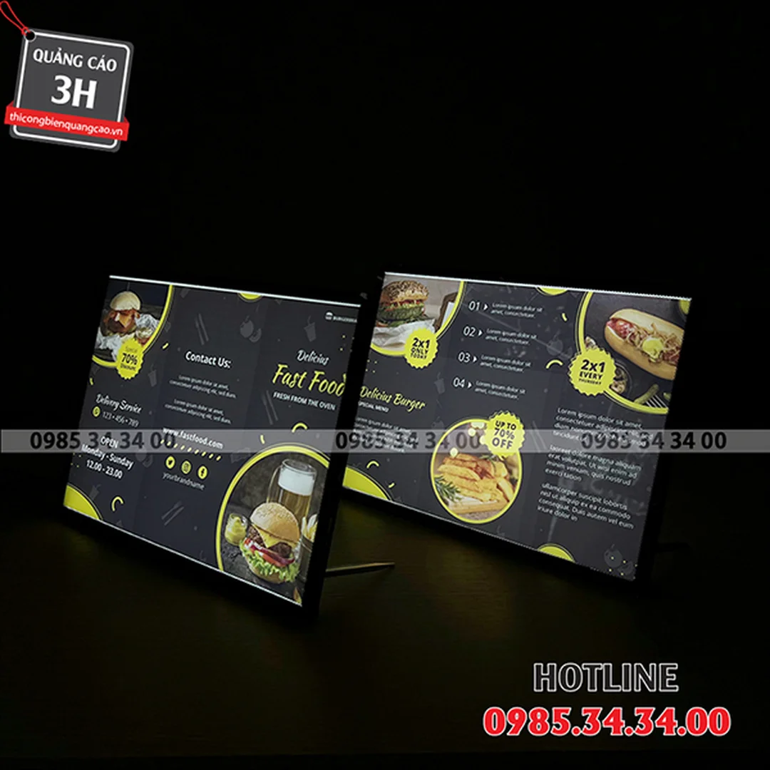 Bảng hộp đèn LED menu siêu mỏng bảng hộp đèn led dạng menu siêu mỏng dùng nguồn 12V