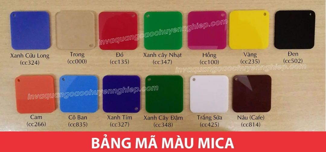 Bảng màu mica dùng để chọn vật liệu làm chữ nổi mica bảng màu vật liệu ảnh hưởng đến giá chữ nổi mica