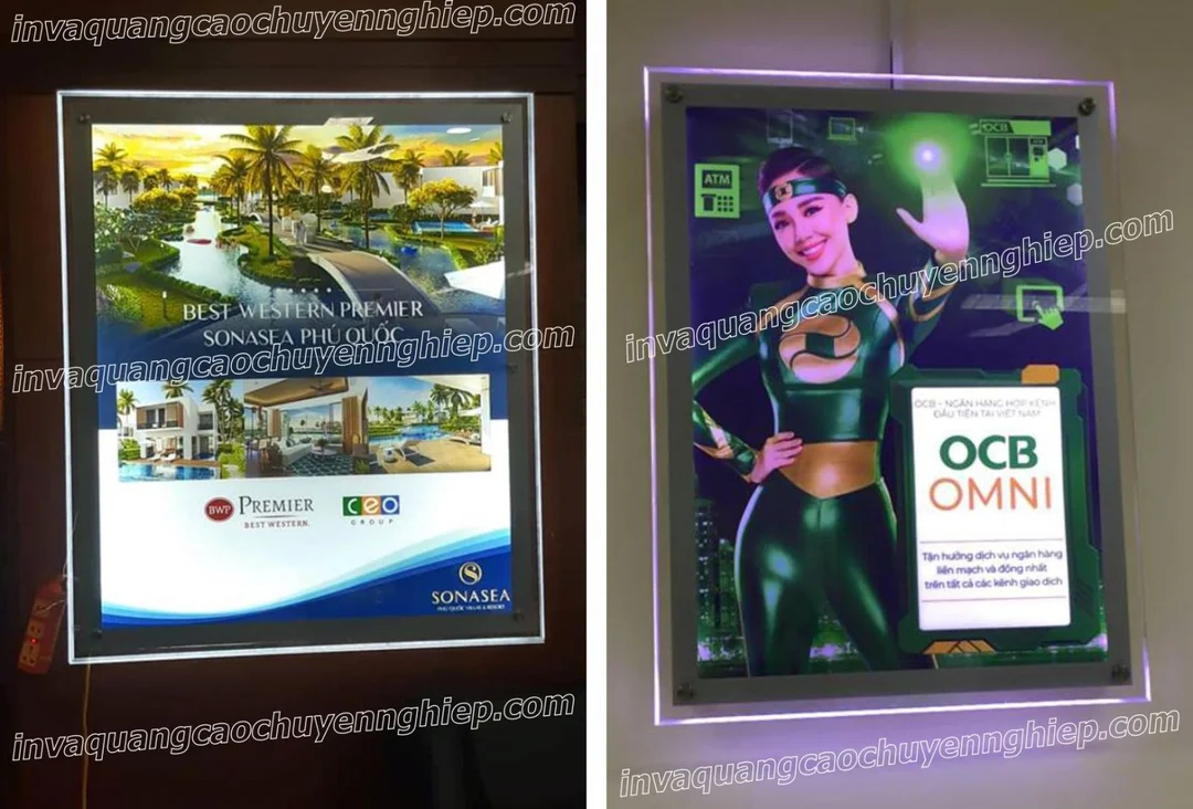 biển hộp đèn siêu mỏng bắt chân kính mica dùng cho poster quảng cáo