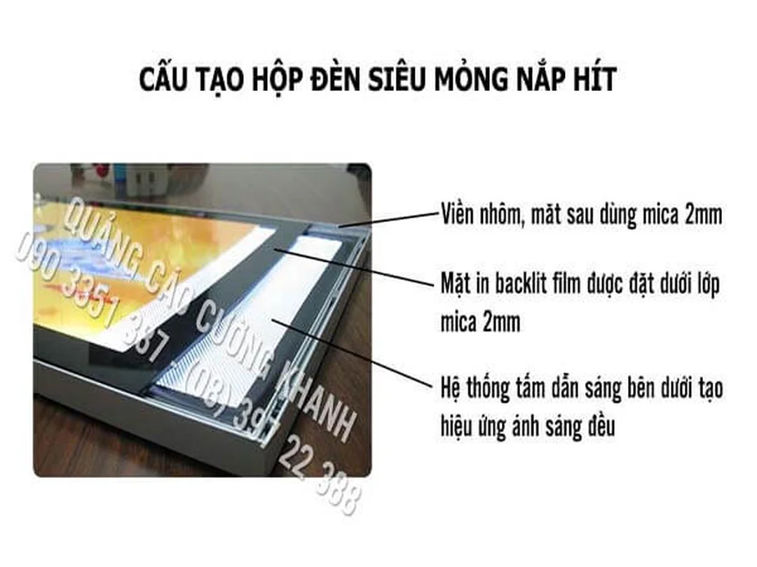 Hộp đèn siêu mỏng nắp hít hộp đèn siêu mỏng nắp hít dùng nam châm giữ mặt mica