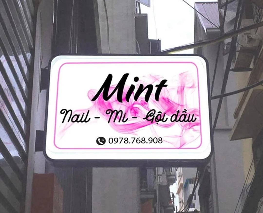 làm hộp đèn quảng cáo cho tiệm nail mi gội đầu